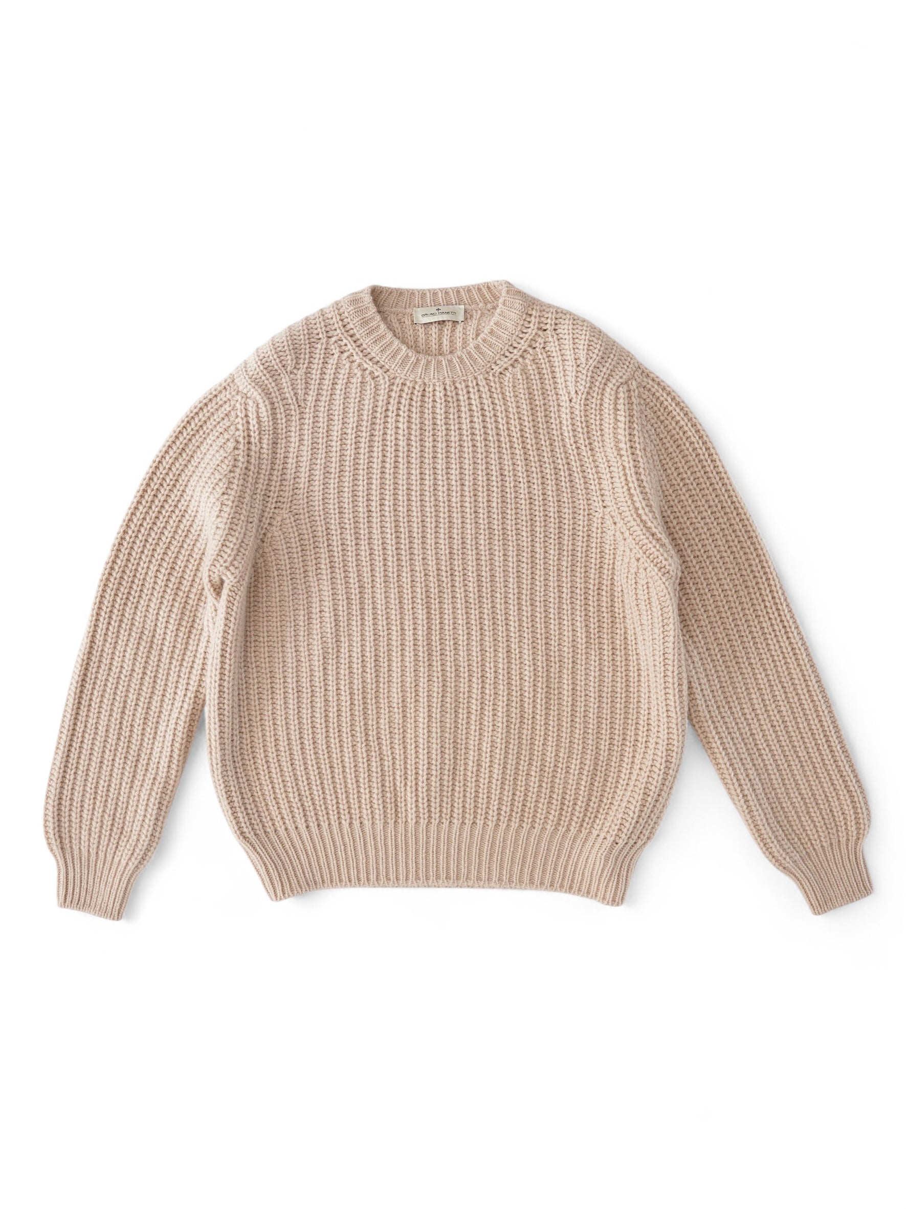 Sandfarbener, grob gestrickter Pullover aus Wolle und Cashmere